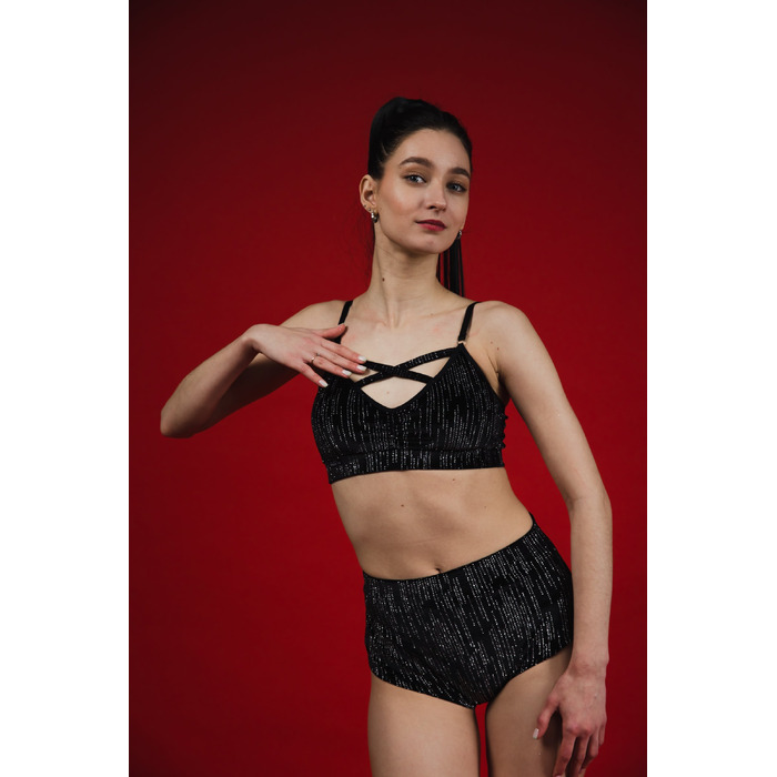 Sparkle Lurex – Оксамитовий Топ З Перехресними Бретелями Та Блискучим Ефектом Для Танців І Сценічних Виступів - чорний у смуги
