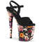 Босоножки Pleaser Flamingo-809WR. Каблук 8 дюймов, ремешок на щиколотке 4 дюйма, чёрная замша с цветочным принтом.