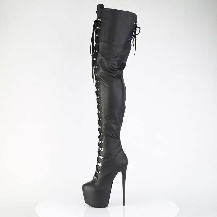 Ботинки Jubilant-4012, каблук 7 дюймов, потайная шнуровка PF высотой 3 дюйма, молния сбоку, чёрная эластичная искусственная кожа