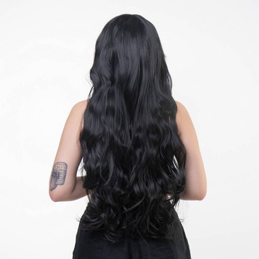 Перука довга хвиляста з чубчиком Fetish Hair чорний, 80 см