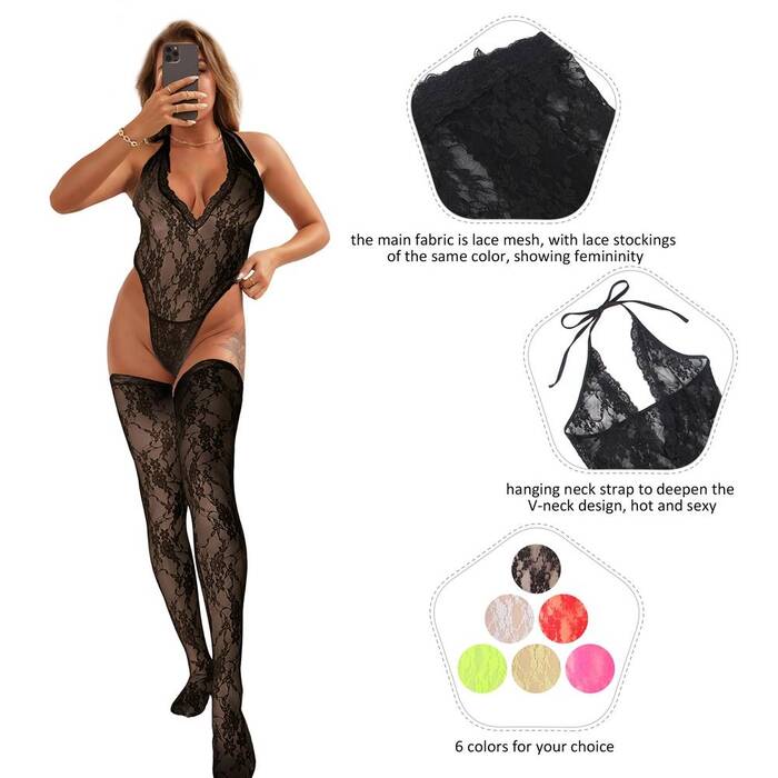 Комплект боди и чулки Star Night черные XS-S