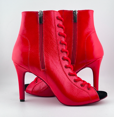 Профессиональные ботильоны для High Heels Premier из натуральной кожи, модель 'Красная змея', с открытым носком и шнуровкой, красный цвет