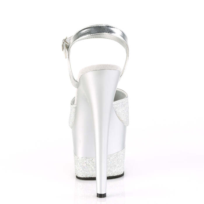 Босоножки Adore-709-2G, каблук 7 дюймов, ремешком на щиколотке из PF шириной 2 3/4 дюйма, с блестящей отделкой PF, серебристые