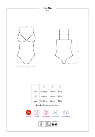 Эротическое боди из атласа с элементами кружева Obsessive Lolitte и открытой спиной, черный, XXL