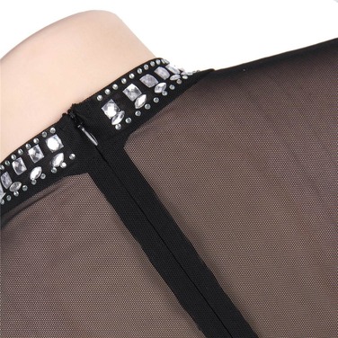 Платье-мини в камешках с горловиной Star Night черное, M/L