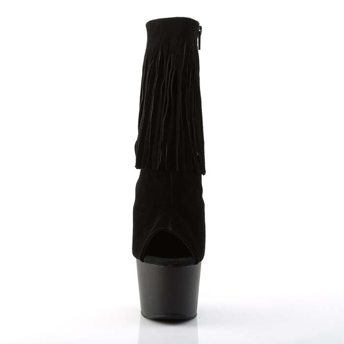 Ботильоны Adore-1019, каблук 7 дюймов, 2 3/4 дюйма, открытый носок/пятка, молния сбоку, чёрная замша/чёрный