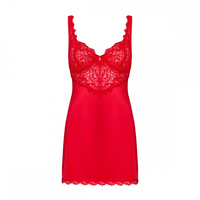 Комплект с кружевными вставками, стринги в комплекте Obsessive Amor Cherris красный, S/M