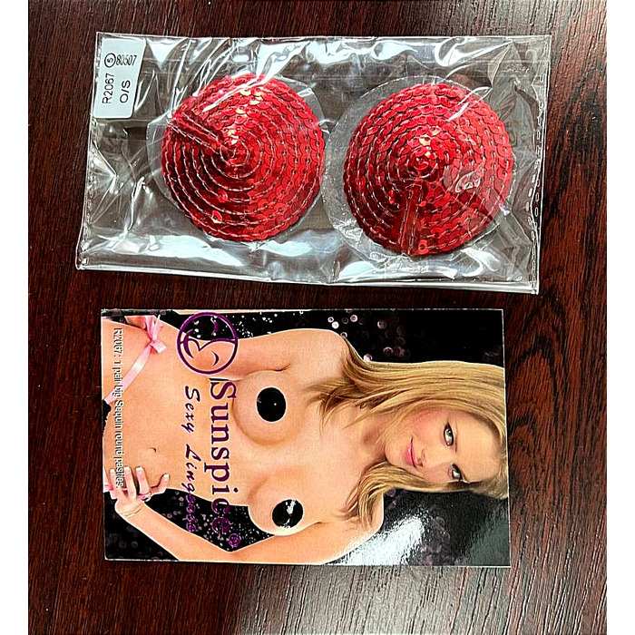 Пестисы на соски круглые Sunspice с пайетками, красные