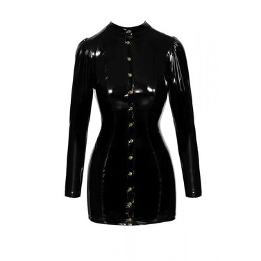 Платье из винила с золотыми пуговицами Noir Handmade LF246 с длинным рукавом, черное, S
