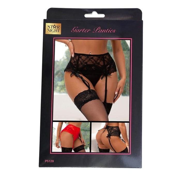 Мереживний пояс для панчох Star Night з трусиками в комплекті, червоний