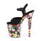 Босоножки Pleaser Flamingo-809WR. Каблук 8 дюймов, ремешок на щиколотке 4 дюйма, чёрная замша с цветочным принтом.