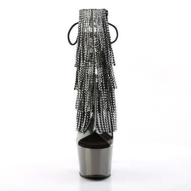 Ботильоны Adore-1017RSF с каблуком 7 дюймов, открытым носком и пяткой 2 3/4 дюйма, шнуровкой и бахромой, прозрачный/серый