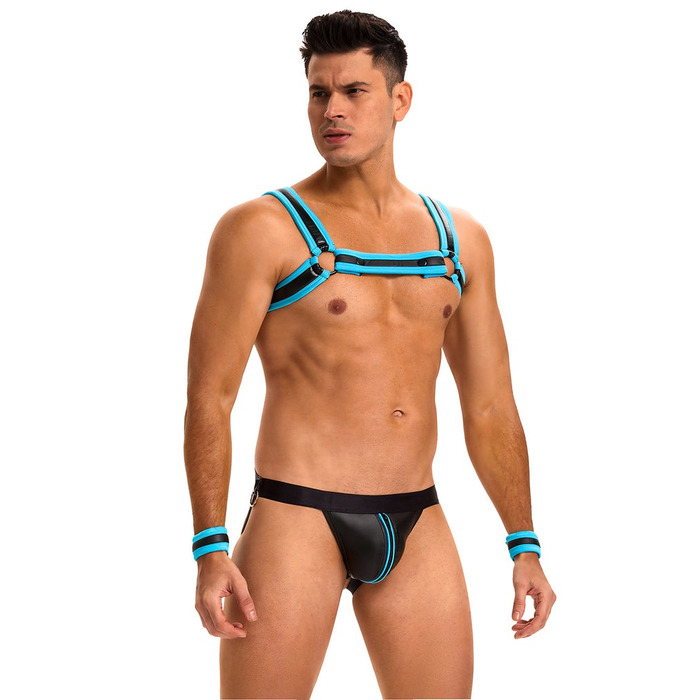 Чоловічий комплект з блискавкою на трусах і відкритим доступом Star Night з портупеєю та наручниками, S