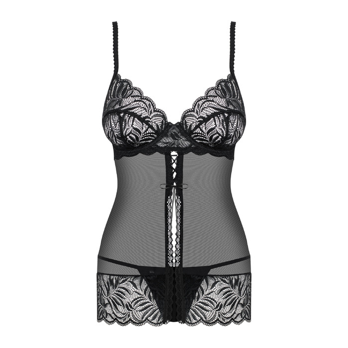 Бебідол з ажурним ліфом і шнурівкою Obsessive Contica чорний, S/M