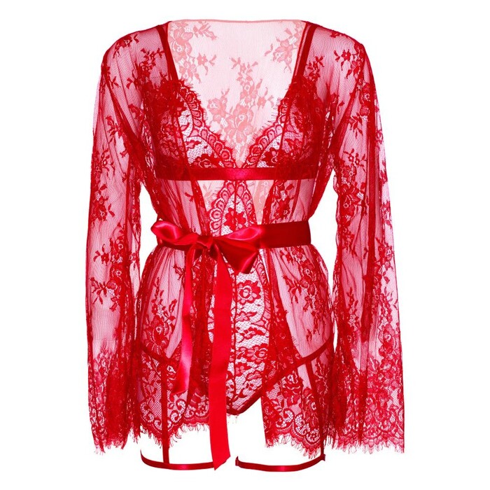 Комплект белья с кружевным халатом Leg Avenue, красный S