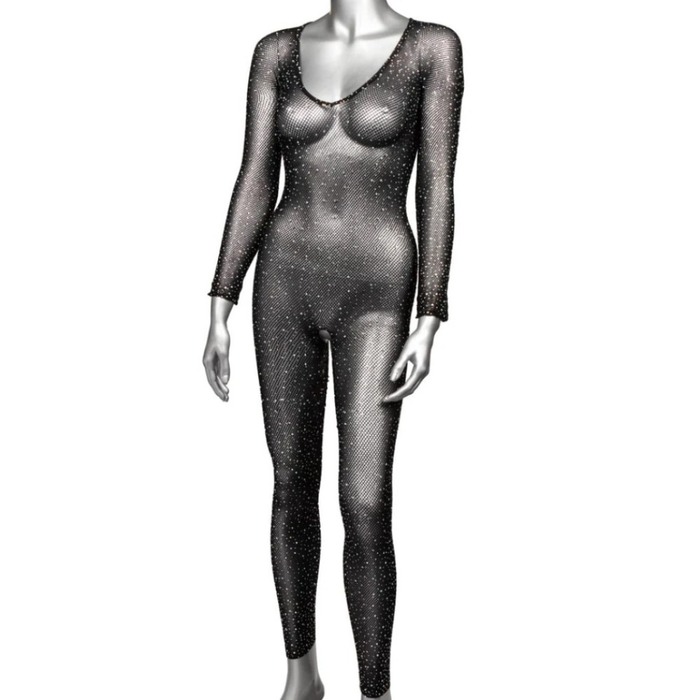 Комбинезон в сетку CalExotics с открытым доступом и стразами, черный