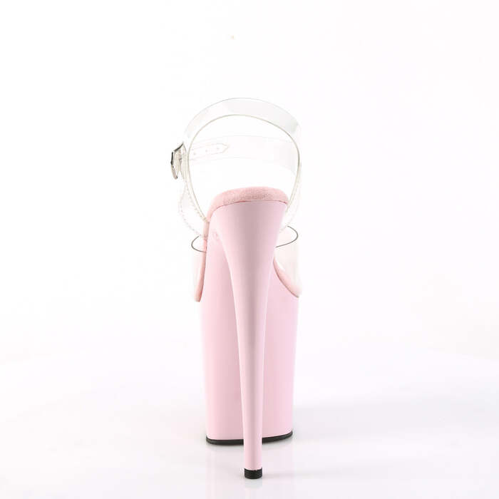 Босоніжки Flamingo-808 на підборах 8 дюймів, босоніжки з ремінцем на щиколотці 4 дюйми, прозорі/рожеві