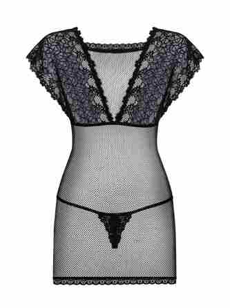 Рубашка з мереживним ліфом Obsessive 821-CHE-1 чорна L/XL