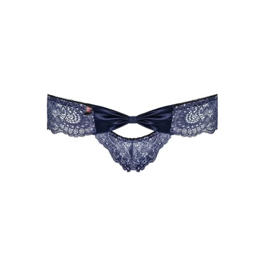 Трусики кружевные с декоративным бантиком Obsessive AURORIA Panties синие, XXL