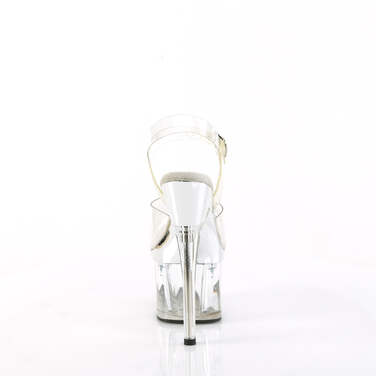 Босоніжки Esteem-708 *7 дюймів на підборах, 3 дюйми з ремінцем на щиколотці PF, сріблястий хром/прозорий