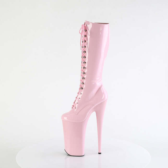 Boots Beyond-2020 * Каблук 10 дюймов, высота 6 1/4 дюйма, высокие сапоги до колена, шнуровка спереди, молния сбоку, нежно-розовый