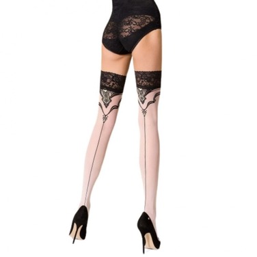 Панчохи Passion ST109 (20 den) білі з чорним мереживом, розмір 1/2