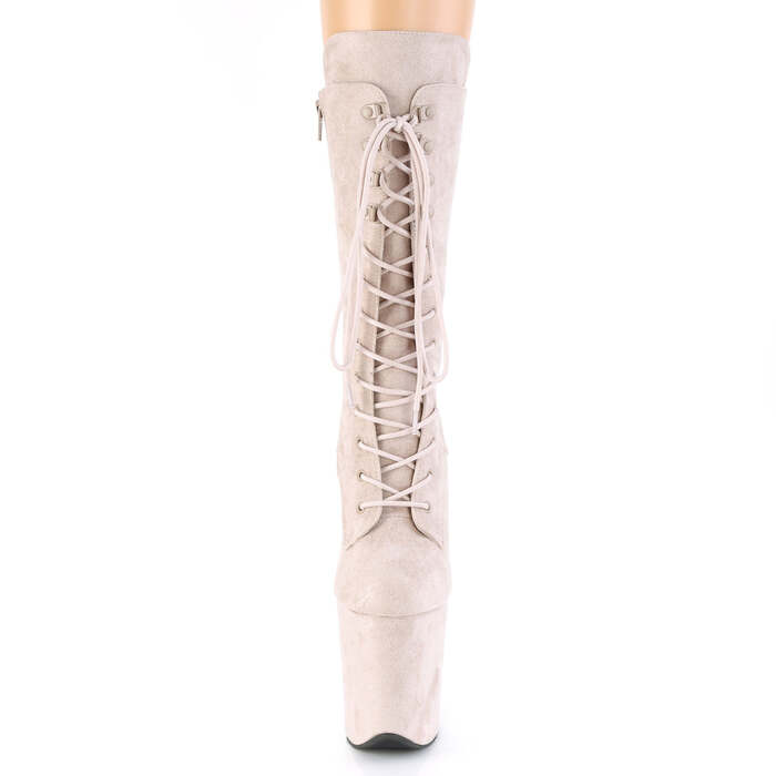 Чоботи Flamingo-1050FS на підборах 8 дюймів, чоботи зі шнурівкою спереду 4 дюйми до середини ікри, блискавка збоку, коричневі