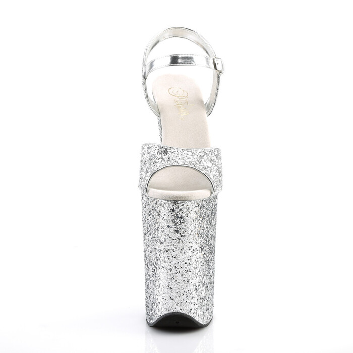 Босоніжки Pleaser Infinity-INF910LG на підборах 9 дюймів, з ремінцем на щиколотці 5 1/4 PF, срібні, глітерні