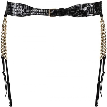 Пояс для чулок с цепями золотистого цвета Obsessive A767 черный, XL/XXL
