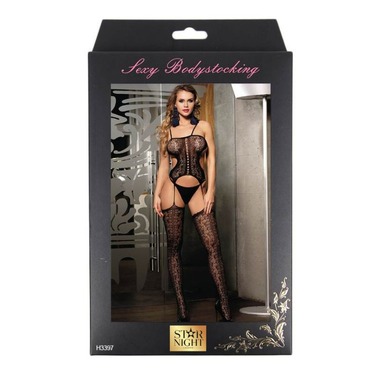 Комбинезон сетчатый Star Night с имитацией чулков, черный