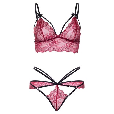 Комплект белья кружевной Leg Avenue Scallop Lace Rhinestone, красный, размер S