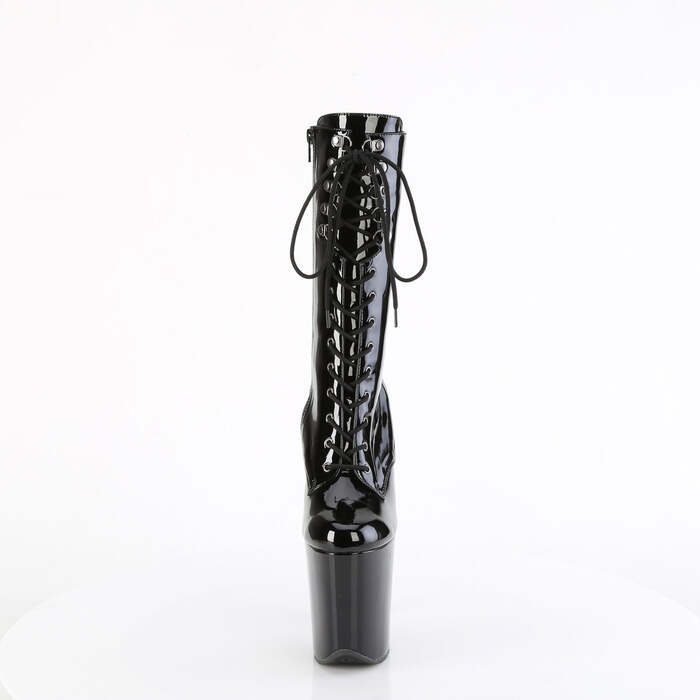 Ботинки Flamingo-1054, каблук 8 дюймов, 4-дюймовые PF-сапоги до середины голени, шнуровка спереди, молния сбоку, чёрные