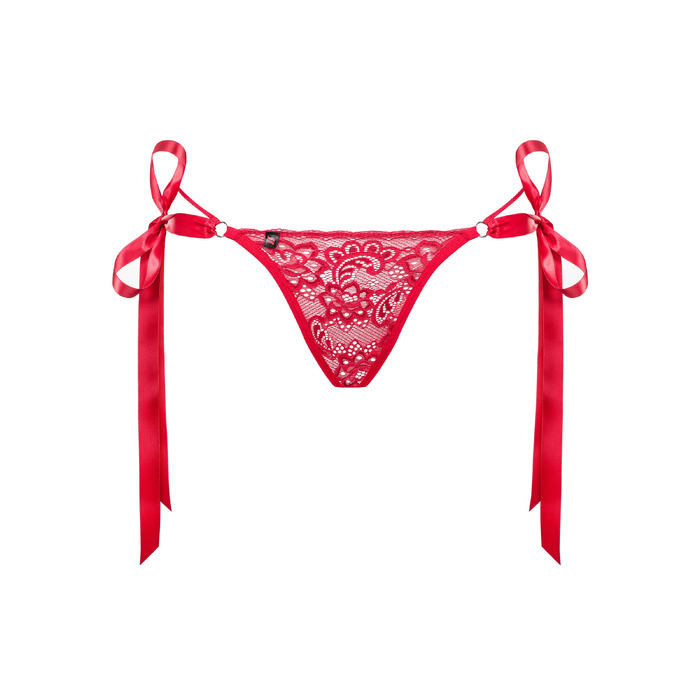 Стринги мереживні Obsessive Lovlea з атласними зав'язками, червоний, L/XL