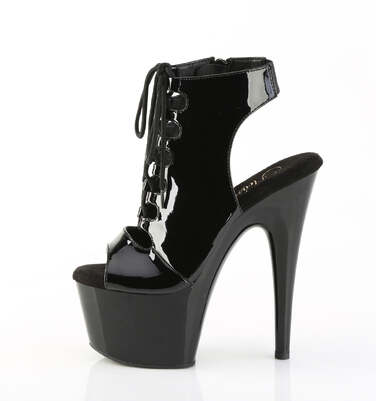 Чоботи Adore-700-20 на підборах 7 дюймів, 2 3/4 дюйма з відкритим носком/шнуровкою спереду до щиколотки, чорні лаковані