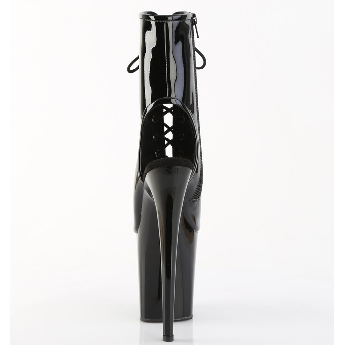 Ботинки Flamingo-1016, каблук 8 дюймов, 4-дюймовый PF, открытый носок/пятка, шнуровка, молния сбоку, чёрный лак