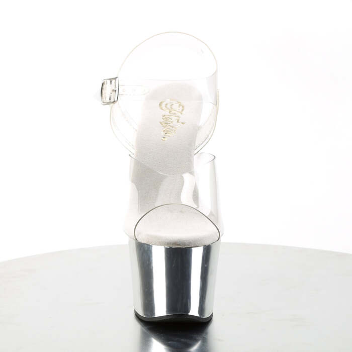 Босоніжки Sky-308 на підборах 7 дюймів, хромовані босоніжки з ремінцем на щиколотці 2 3/4 дюйма, прозорі/сріблясті