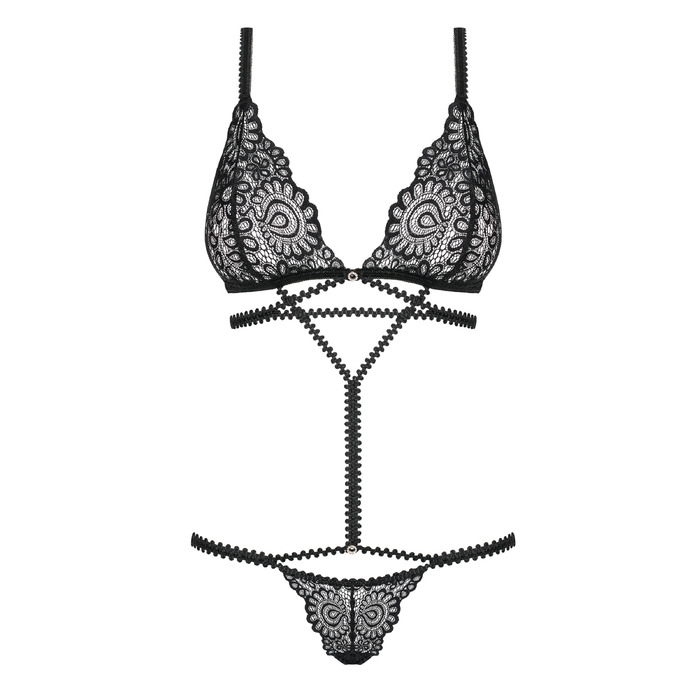 Боди ажурный полупрозрачный Obsessive Mixty teddy чёрный, S/M