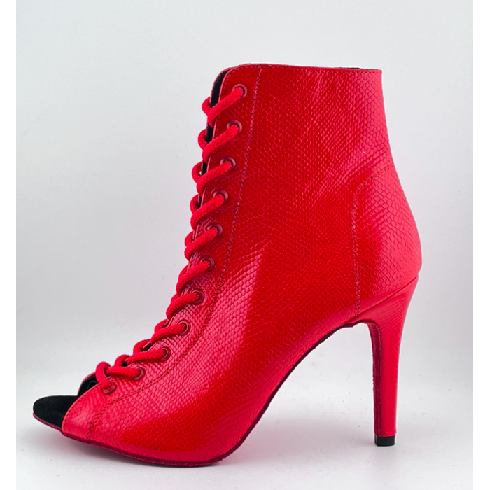 Профессиональные ботильоны для High Heels Premier из натуральной кожи, модель 'Красная змея', с открытым носком и шнуровкой, красный цвет