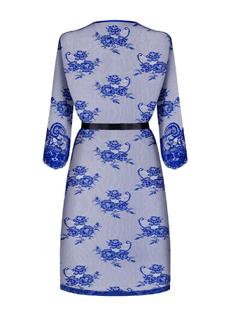 Мереживний пеньюар синій з чорним поясом Obsessive Cobaltess, S/M