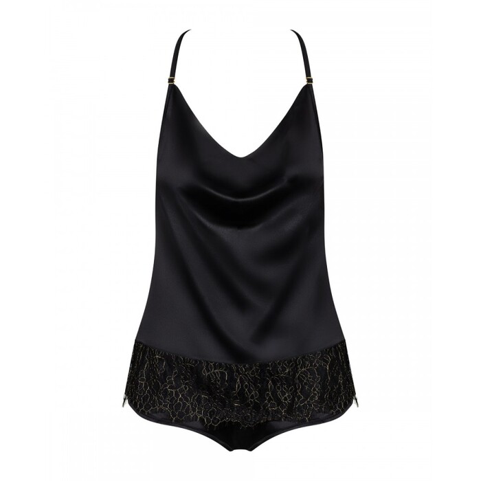 Комплект з топа та трусиків Obsessive AGATYA з мереживними елементами та відкритою спиною, чорний, L/XL