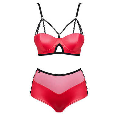 Комплект красный Obsessive Leatheria с контрастным черным кантом, S/M