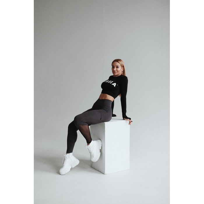 ТОП LONG SLEEVE THUMBHOLE SPORTY CROP TOP BLACK 585