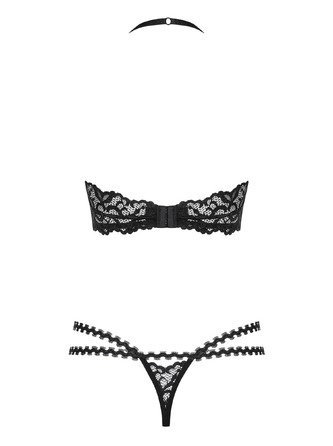 Комплект кружевной Obsessive Joylace с вкраплениями жемчужин, черный, L/XL