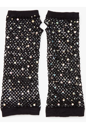 Рукавички в сітку із стразами One SIze Fishnet Arm Warmers Gloves від Leg Avenue Rhinestone, чорні