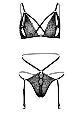 Комплект кружевной с подвязками для чулок Daring Intimates, черный, S/M