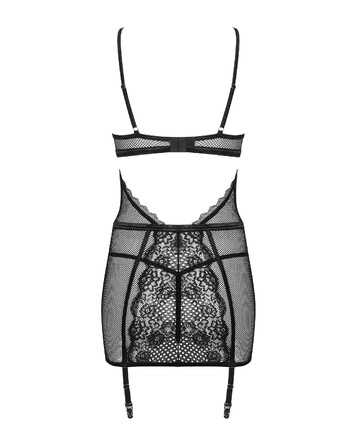 Сорочка в сеточку Obsessive Basitta со шнуровкой, черный, S/M