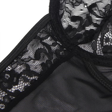 Боди кружевное Star Night с доступом и гартером, черное, M-L