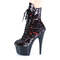 Чоботи Pleaser Adore-1020SQ *7 дюймів на підборах, 2 3/4 дюйма з блискавкою збоку, шнурівка з блискітками, червоні/чорні