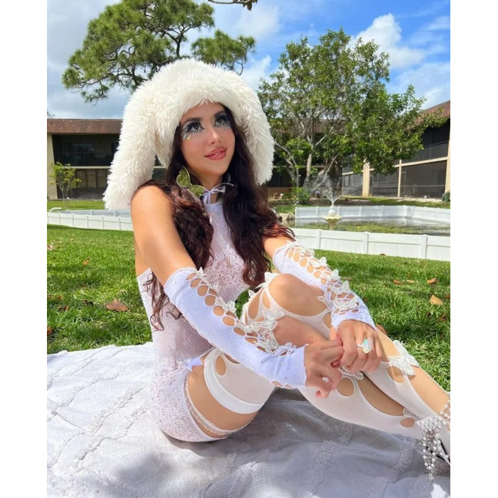 Рукавички білі з метеликами Leg Avenue