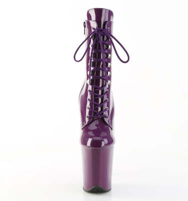 Чоботи Flamingo-1020 на підборах 8 дюймів, черевики до щиколотки зі шнурівкою 4 дюйми, блискавка збоку, фіолетовий лак